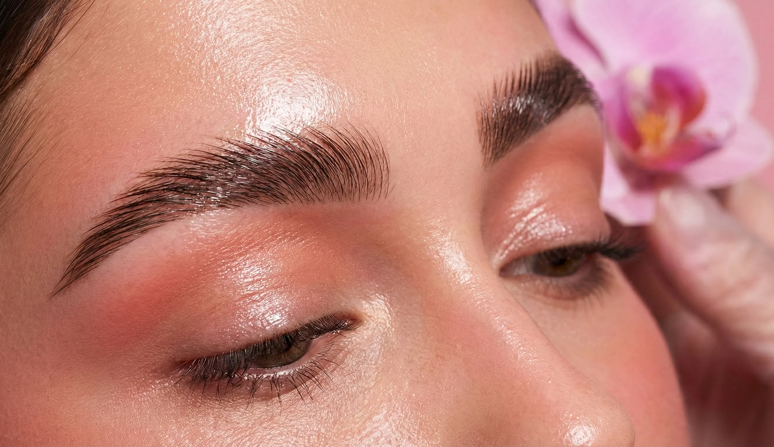 Professional microblading procedure close up