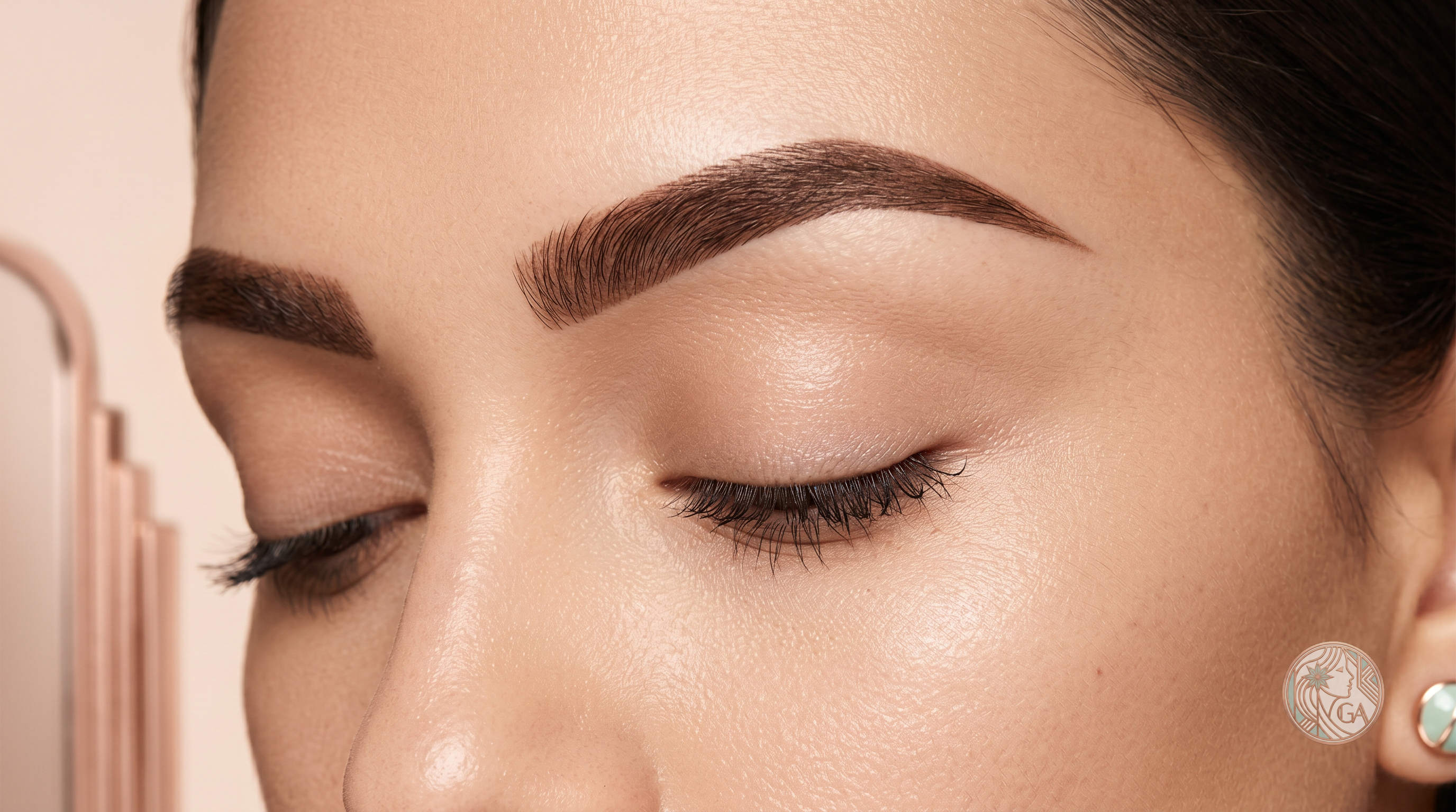 Professional microblading procedure close up